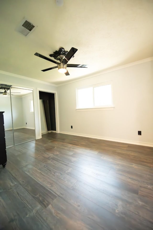 17106 Spring Creek Forest Dr, Spring, TX 77379 - unfurnished room featuring crown molding, dark wood-type flooring, and ceiling fan