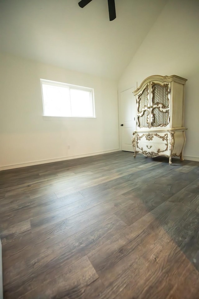 17106 Spring Creek Forest Dr, Spring, TX 77379 - unfurnished room with ceiling fan, dark wood finished floors, and lofted ceiling