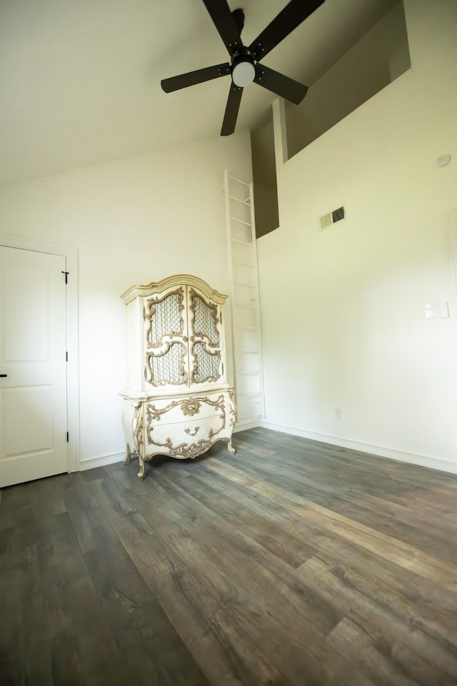 17106 Spring Creek Forest Dr, Spring, TX 77379 - spare room featuring a ceiling fan, dark wood-style floors, and high vaulted ceiling