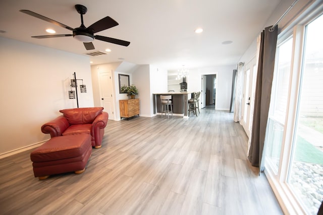 17106 Spring Creek Forest Dr, Spring, TX 77379 - sitting room with ceiling fan, recessed lighting, and light wood finished floors