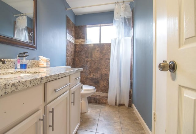 3834 Gamlin Bend Dr, Houston, TX 77082 - bathroom with vanity, a shower with shower curtain, and tile patterned floors