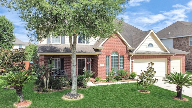 6803 Chapelfield Ln, Houston, TX 77049 - traditional-style home with brick siding, a garage, concrete driveway, and roof with shingles