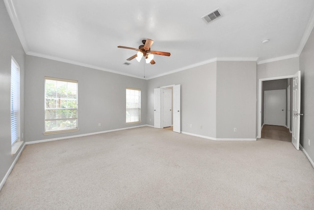 6803 Chapelfield Ln, Houston, TX 77049 - spare room with ceiling fan, ornamental molding, and light colored carpet