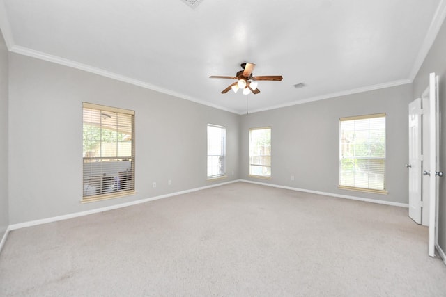 6803 Chapelfield Ln, Houston, TX 77049 - empty room featuring healthy amount of natural light, a ceiling fan, ornamental molding, and light colored carpet