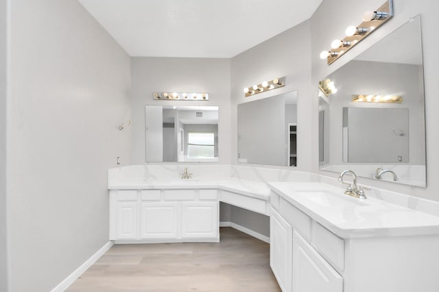 6803 Chapelfield Ln, Houston, TX 77049 - full bathroom with double vanity and wood finished floors