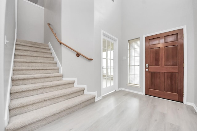 6803 Chapelfield Ln, Houston, TX 77049 - foyer with wood finished floors, stairs, and a towering ceiling