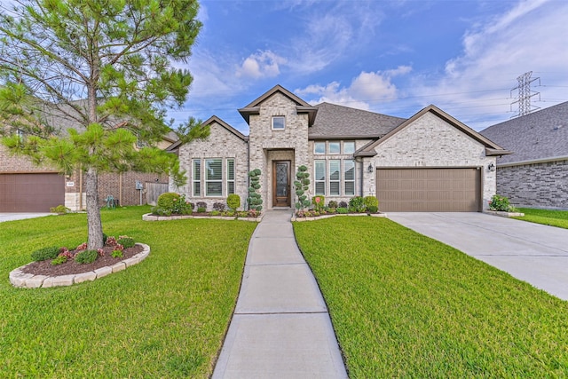 1939 Heather Canyon Dr, Pearland, TX 77089 - view of front of property featuring a front lawn, an attached garage, concrete driveway, and brick siding