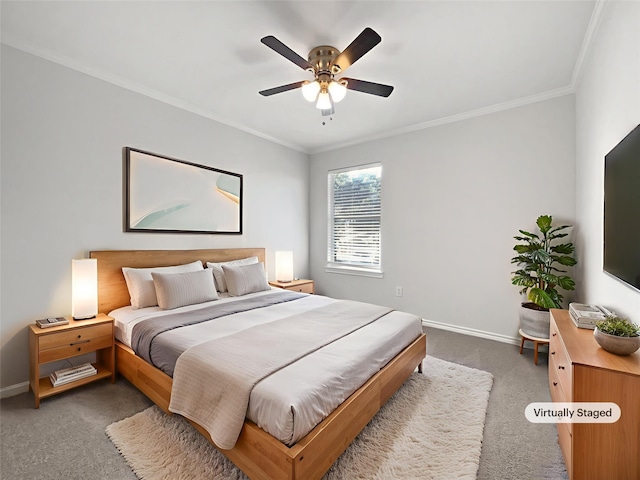 2317 Shady Pine Dr, Conroe, TX 77301 - bedroom featuring carpet, crown molding, and ceiling fan