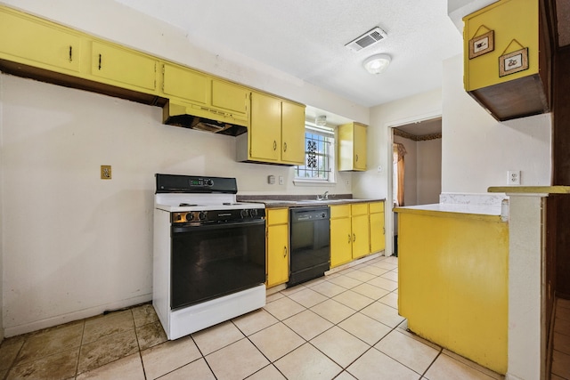 11302 Murr Way, Houston, TX 77048 - kitchen with electric range, dishwasher, under cabinet range hood, and light tile patterned flooring