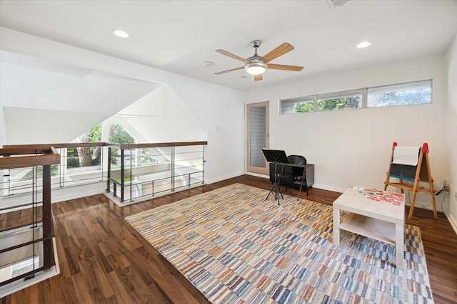6532 Community Dr, West University Place, TX 77005 - sitting room with a ceiling fan, wood finished floors, and recessed lighting