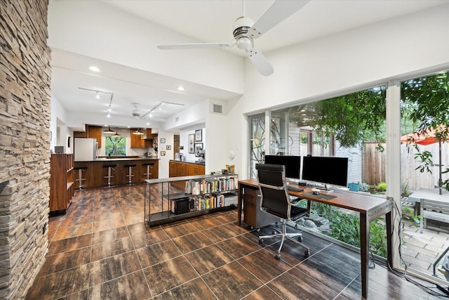 6532 Community Dr, West University Place, TX 77005 - office area with ceiling fan and recessed lighting