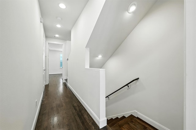 4106 Schuler St, Houston, TX 77007 - hall with an upstairs landing, recessed lighting, and dark wood finished floors