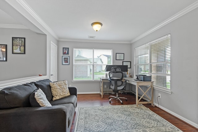 29406 Legends Stone Dr, Spring, TX 77386 - office area with ornamental molding and wood finished floors