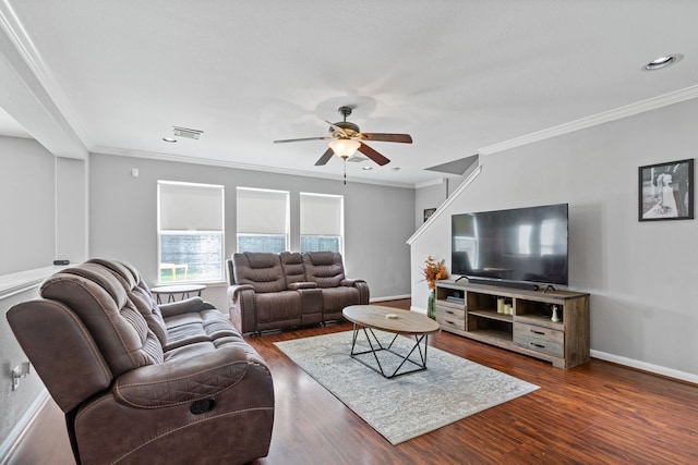 29406 Legends Stone Dr, Spring, TX 77386 - living area with a ceiling fan, crown molding, and wood finished floors