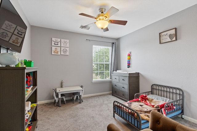 29406 Legends Stone Dr, Spring, TX 77386 - bedroom with light colored carpet and a ceiling fan
