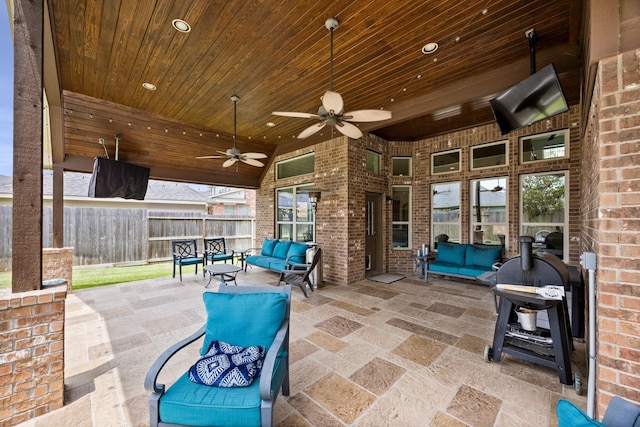 14107 Park Antique Ln, Cypress, TX 77429 - view of patio featuring outdoor lounge area, ceiling fan, and a grill