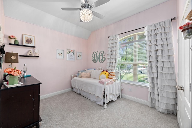 14107 Park Antique Ln, Cypress, TX 77429 - bedroom featuring carpet flooring, a ceiling fan, and lofted ceiling