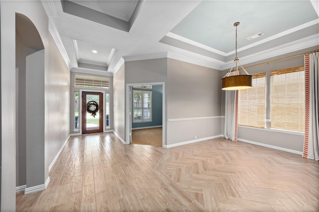 13718 Sherburn Manor Dr, Cypress, TX 77429 - entrance foyer featuring ornamental molding, recessed lighting, and a tray ceiling