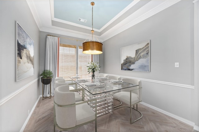 13718 Sherburn Manor Dr, Cypress, TX 77429 - dining room with crown molding and a tray ceiling