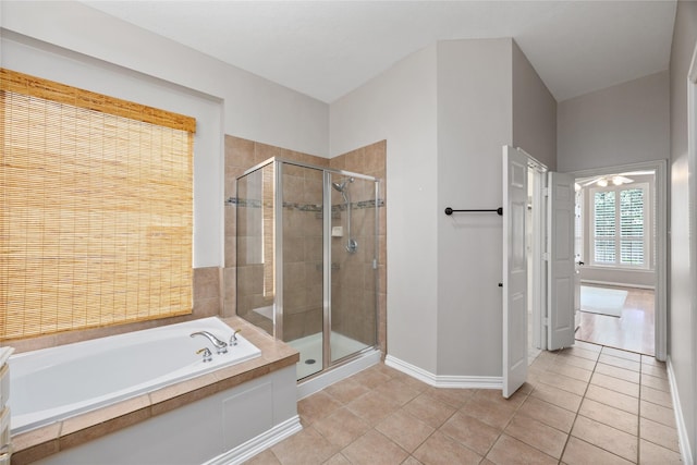 13718 Sherburn Manor Dr, Cypress, TX 77429 - full bath with a garden tub, a shower stall, and tile patterned floors