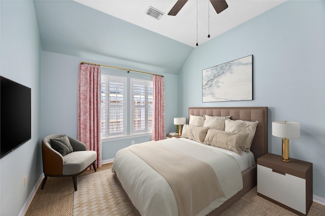 13718 Sherburn Manor Dr, Cypress, TX 77429 - carpeted bedroom featuring lofted ceiling and a ceiling fan