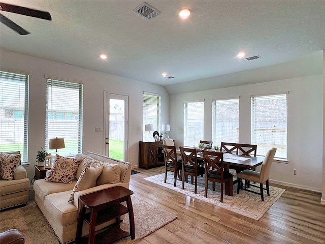 19022 Palizzi Ridge Ln, New Caney, TX 77357 - living area featuring light wood finished floors, recessed lighting, and a ceiling fan