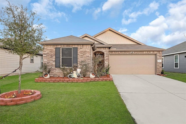 11642 Bodark Valley Ln, Houston, TX 77038 - view of front facade with driveway, a front yard, a garage, and brick siding