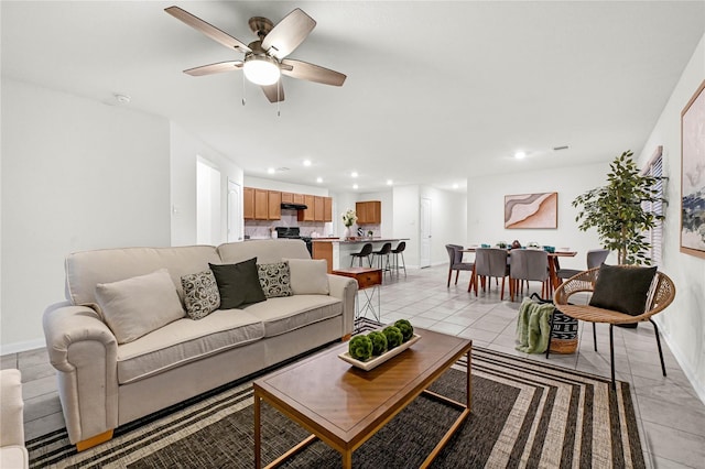 11642 Bodark Valley Ln, Houston, TX 77038 - living area featuring recessed lighting, ceiling fan, and light tile patterned flooring