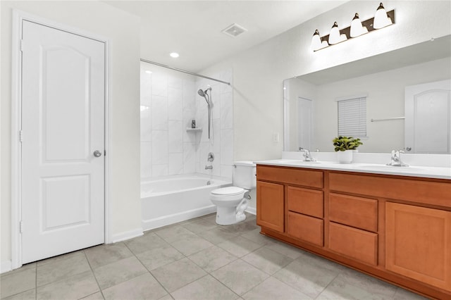 11642 Bodark Valley Ln, Houston, TX 77038 - full bath with double vanity, shower / bathtub combination, tile patterned floors, and recessed lighting