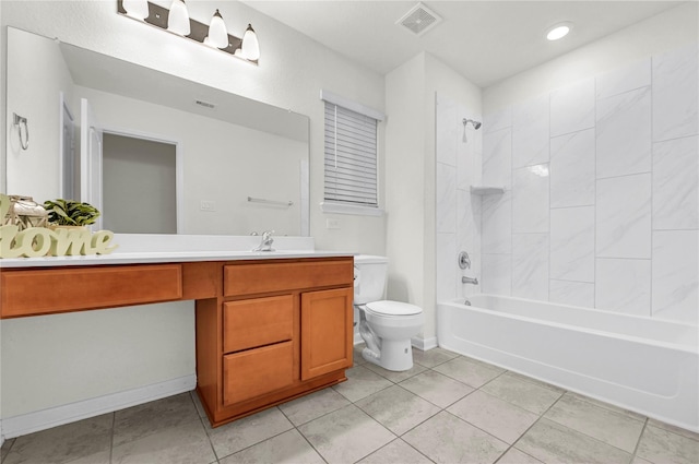 11642 Bodark Valley Ln, Houston, TX 77038 - bathroom featuring vanity, shower / tub combination, tile patterned floors, and recessed lighting