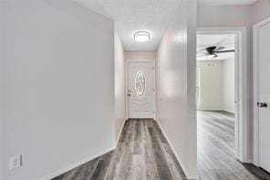 19314 Cypress Arbor Ct, Katy, TX 77449 - doorway to outside with wood finished floors and a ceiling fan