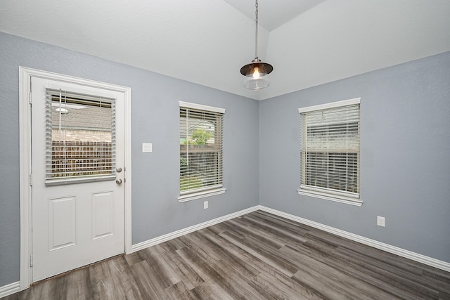 23014 Indigo Prairie Ln, Katy, TX 77493 - spare room featuring dark wood-style flooring and lofted ceiling