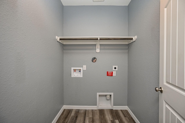 23014 Indigo Prairie Ln, Katy, TX 77493 - washroom with hookup for an electric dryer, dark wood-style floors, gas dryer hookup, and hookup for a washing machine