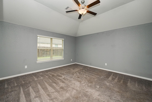 23014 Indigo Prairie Ln, Katy, TX 77493 - empty room with carpet floors, ceiling fan, and vaulted ceiling