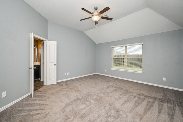23014 Indigo Prairie Ln, Katy, TX 77493 - unfurnished bedroom featuring lofted ceiling, carpet floors, and a ceiling fan