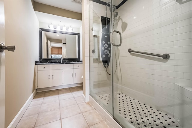 15 Greenway Plz Unit 5C, Houston, TX 77046 - full bath featuring a shower stall, vanity, and tile patterned flooring