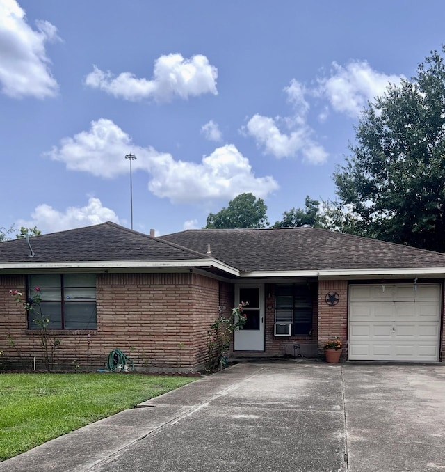 1410 Caplin St, Houston, TX 77022 - ranch-style house featuring driveway, brick siding, a garage, and a shingled roof