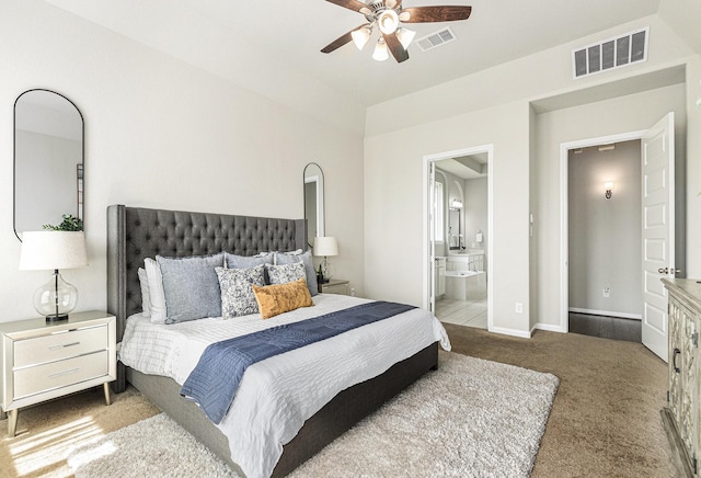 13603 Sandford Meadow Ln, Cypress, TX 77429 - carpeted bedroom with ensuite bathroom and a ceiling fan