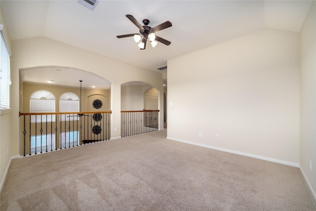 19503 S Coral Honeysuckle Loop, Cypress, TX 77433 - empty room with ceiling fan, vaulted ceiling, and carpet flooring