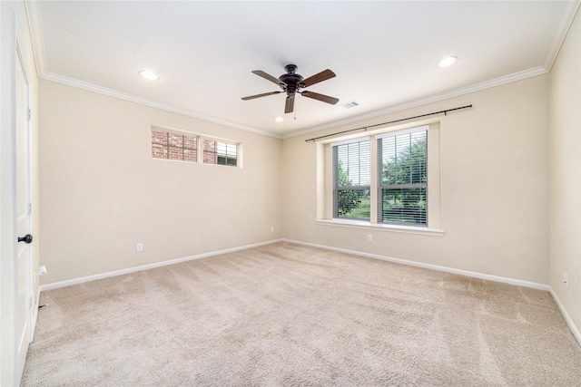 19503 S Coral Honeysuckle Loop, Cypress, TX 77433 - unfurnished room with crown molding, ceiling fan, carpet, and recessed lighting