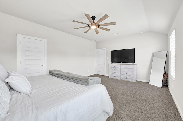 225 Big Spring Dr, Anahuac, TX 77514 - bedroom with carpet, lofted ceiling, and ceiling fan