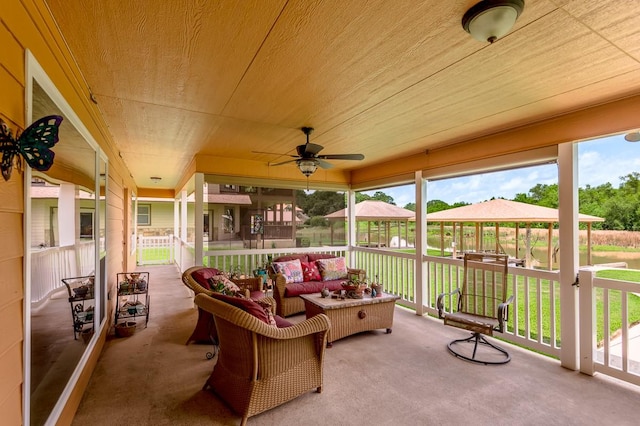 33 Lakeside, Trinity, TX 75862 - view of patio / terrace featuring a gazebo, an outdoor hangout area, and a ceiling fan
