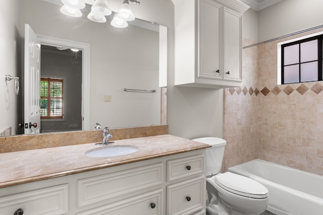 1013 Mulberry Ln, Bellaire, TX 77401 - full bathroom with vanity, tub / shower combination, and ornamental molding