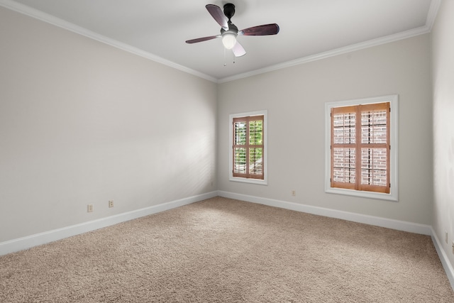 1013 Mulberry Ln, Bellaire, TX 77401 - spare room featuring carpet floors, ornamental molding, and ceiling fan