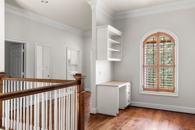 1013 Mulberry Ln, Bellaire, TX 77401 - hallway with ornamental molding and light wood-type flooring