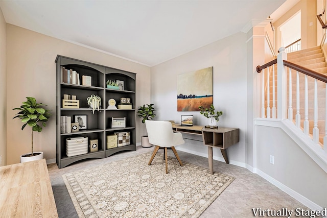 1814 Ferndale Lake Ct, Richmond, TX 77406 - office featuring tile patterned flooring and crown molding