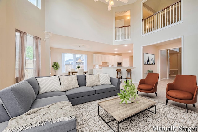 1814 Ferndale Lake Ct, Richmond, TX 77406 - living area with a high ceiling and ceiling fan