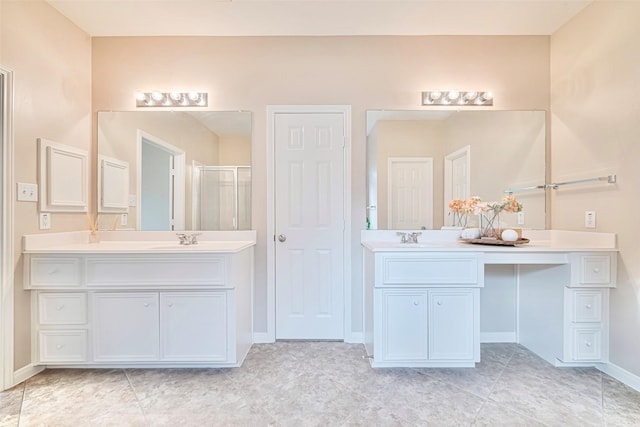 1814 Ferndale Lake Ct, Richmond, TX 77406 - full bathroom featuring a shower stall, two vanities, and tile patterned floors