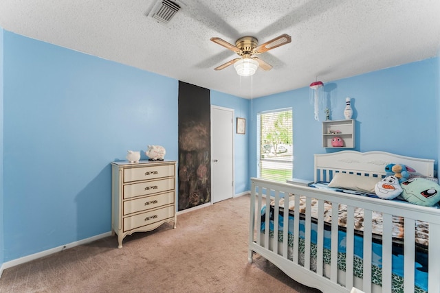 6103 Sunnygate Dr, Spring, TX 77373 - bedroom with carpet, a textured ceiling, and ceiling fan