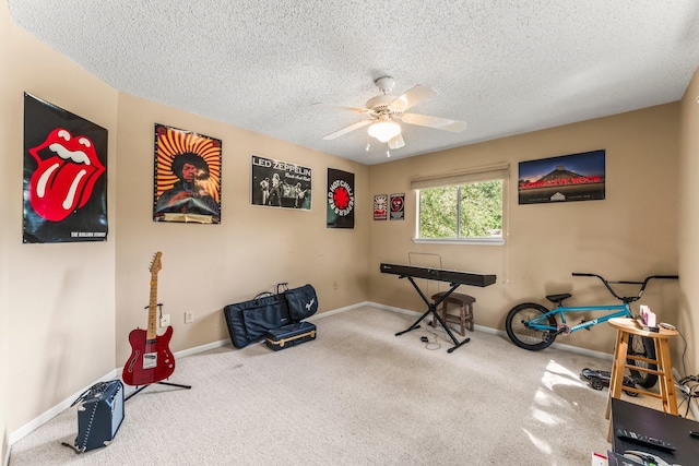 6103 Sunnygate Dr, Spring, TX 77373 - miscellaneous room featuring a textured ceiling, ceiling fan, and carpet